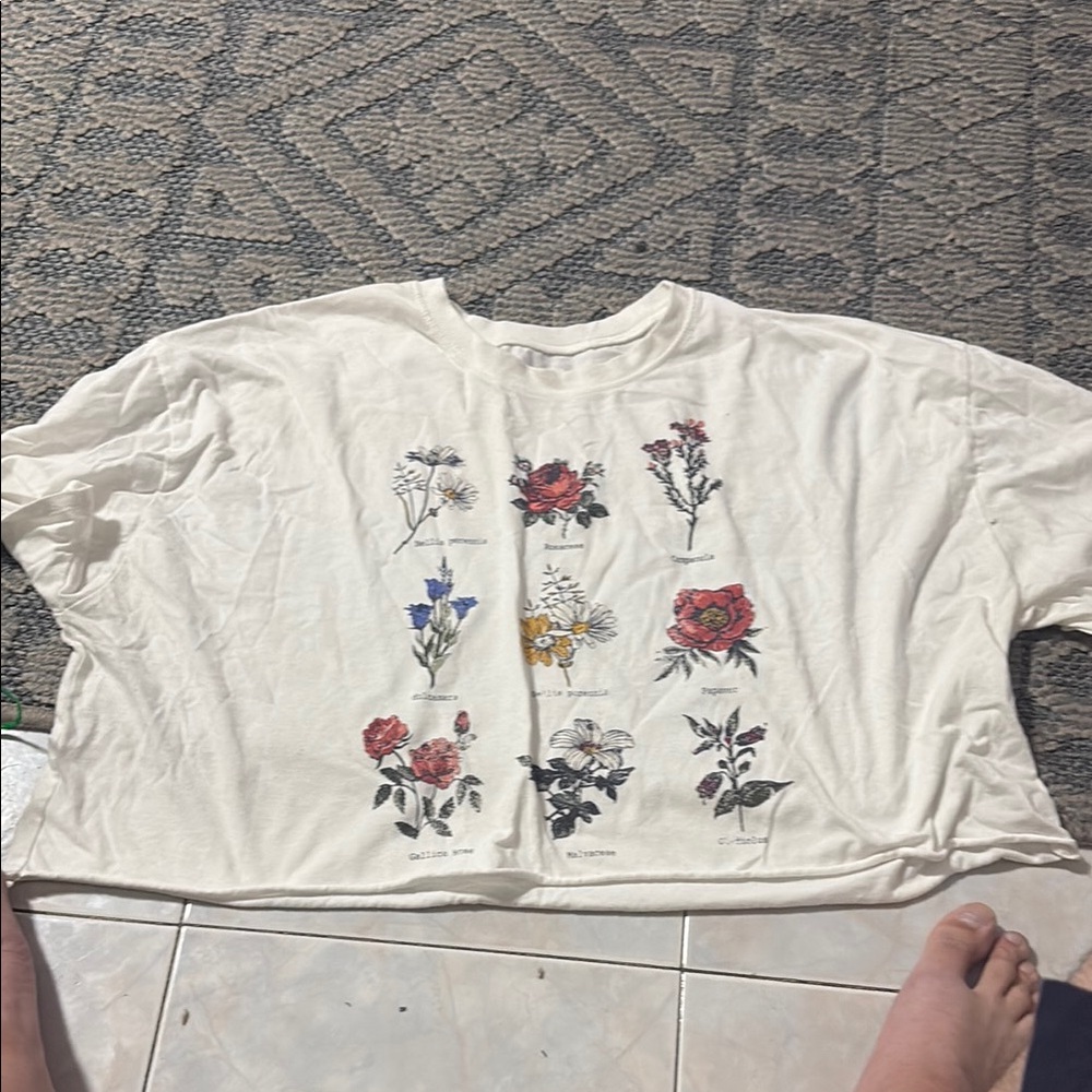 Red and White Graphic Crop T-Shirt